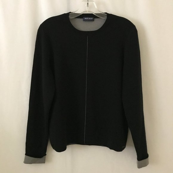 Saint James Black Sweater with Cuffed Long Sleeves